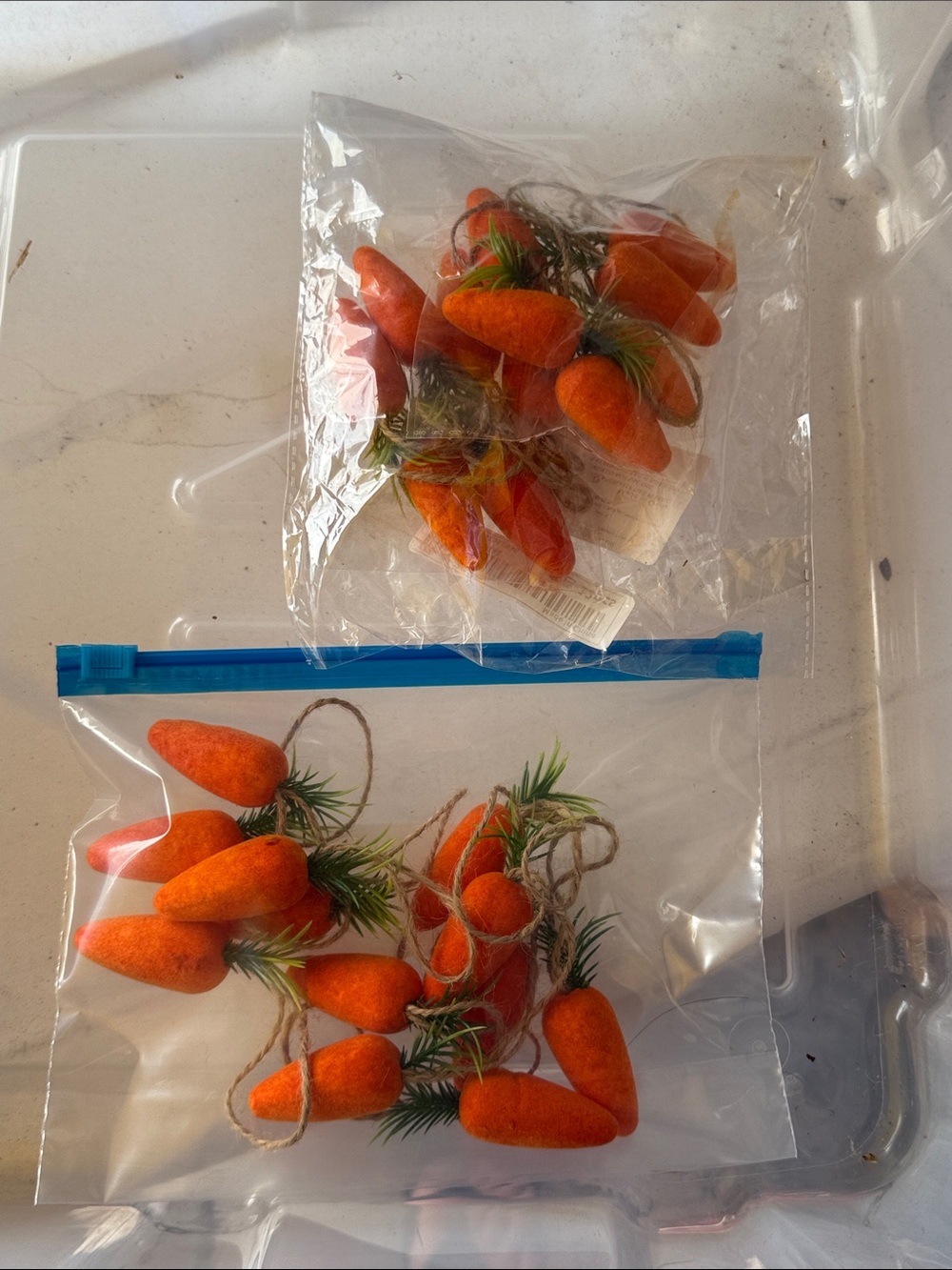 Set of Decorative Orange Velvet Carrots with Jute Hangers